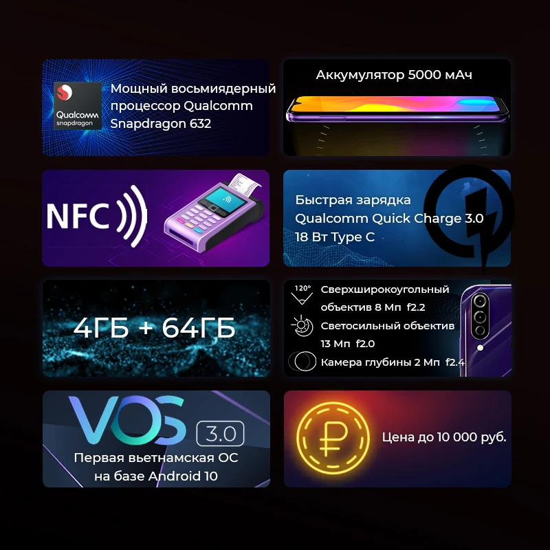 Vsmart Смартфон Joy 3+ 4/64 GB NFC [Ростест Быстрая доставка из России Официальная