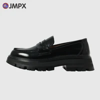 jmpx fashion women loafers shoes genuine leather pumps platform 2022 spring round toe ladies single shoes casual british style