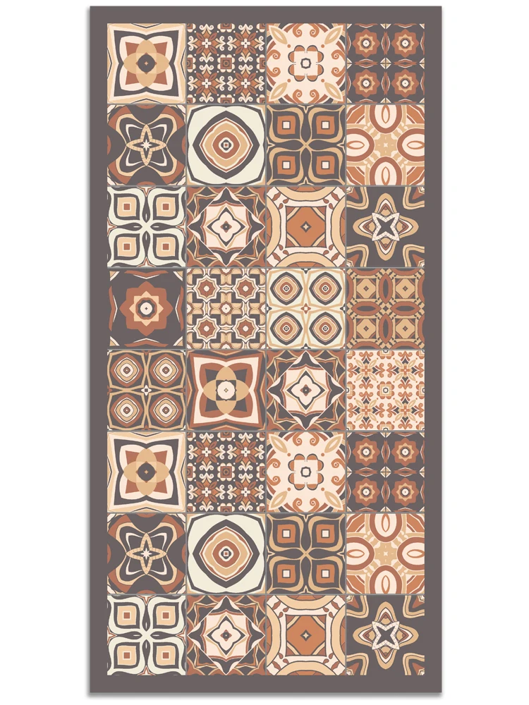 Panorama Vinyl Rug Printed with Vintage Tiles Design in Pink Colour - Carpet Living Room Decoration Decor Bedroom Lounge Mat | Дом и сад