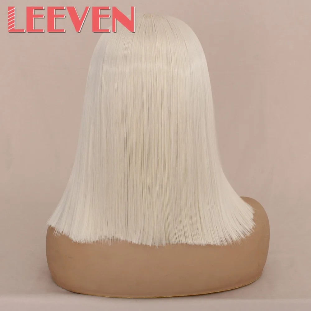 Leeven, 14 дюймов, короткий Боб, кружевные передние парики, розовый, 613 блонд, черные парики, синтетические, шелковистые, прямые волосы, парик для женщин