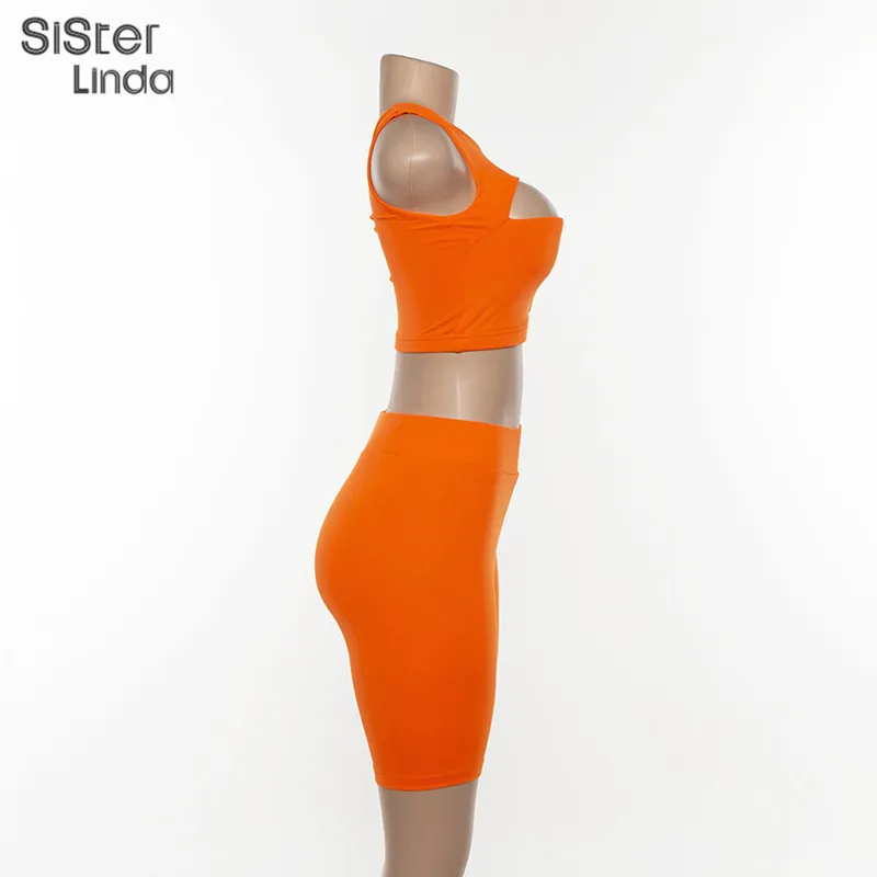 Женский спортивный костюм Sisterlinda однотонный неоновый кроп-топ на одно плечо с