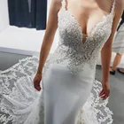 Женское свадебное платье-Русалка, белое длинное платье с V-образным вырезом и бусинами, лето 2022