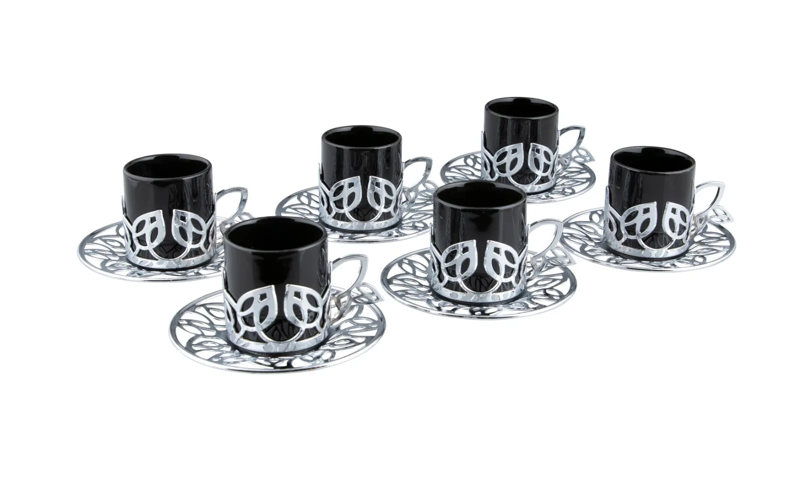 

WONDERFULLL AMAZİNGTurkey authentic kitchen decor leaf patterned silver patterned black porcelain beverage set dowFREE SHİPPİNG