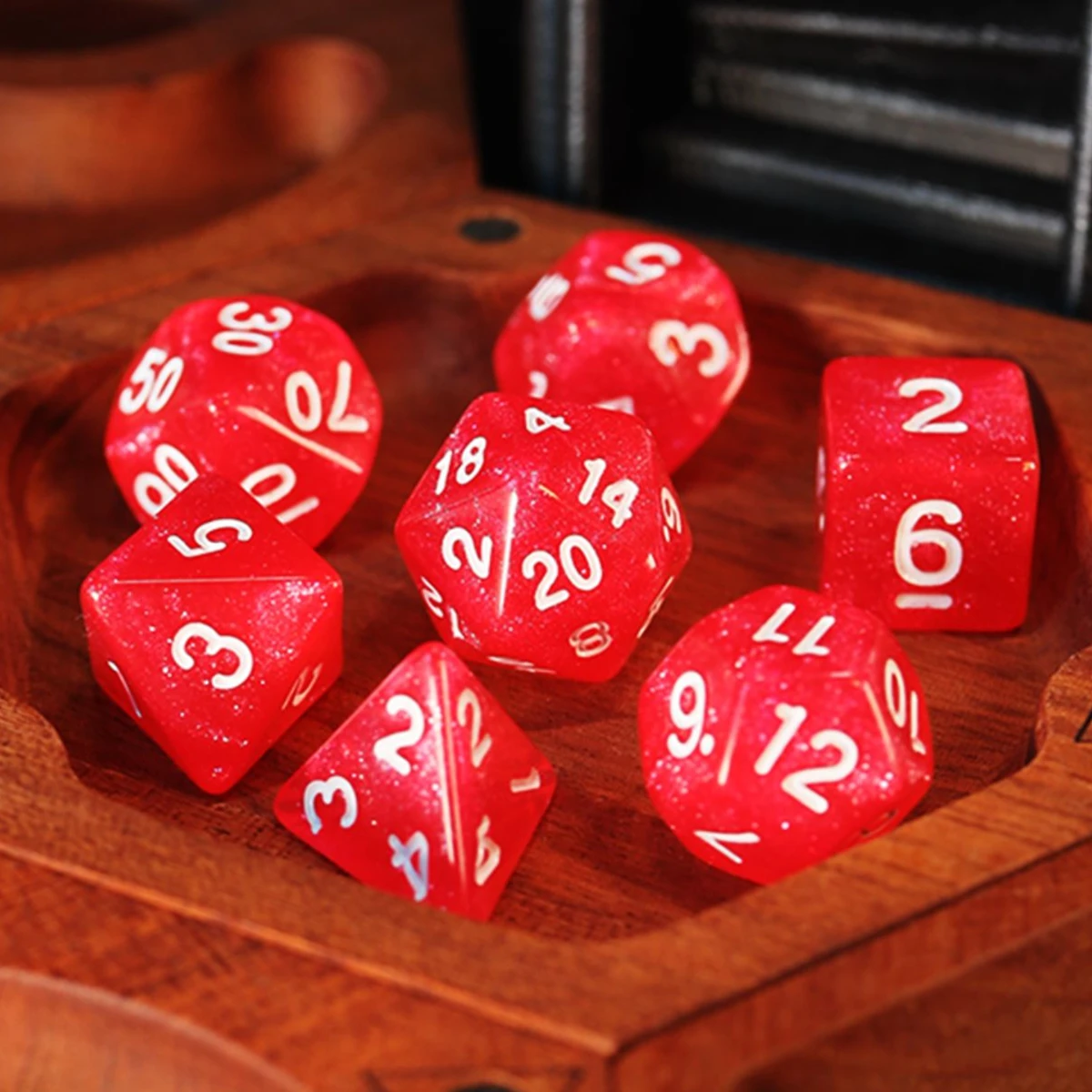 7Pcs/Set Red Starry Sky Dice D&D COC Dice D4 D6 D8 D10 D% D12 D20 Table Games DND MTG RPG Dice Set