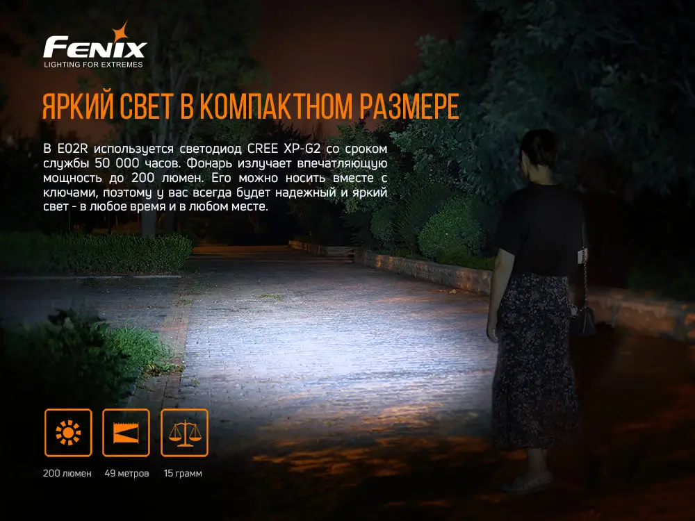 Фонарь Fenix E02R голубой AV-E02RBL |