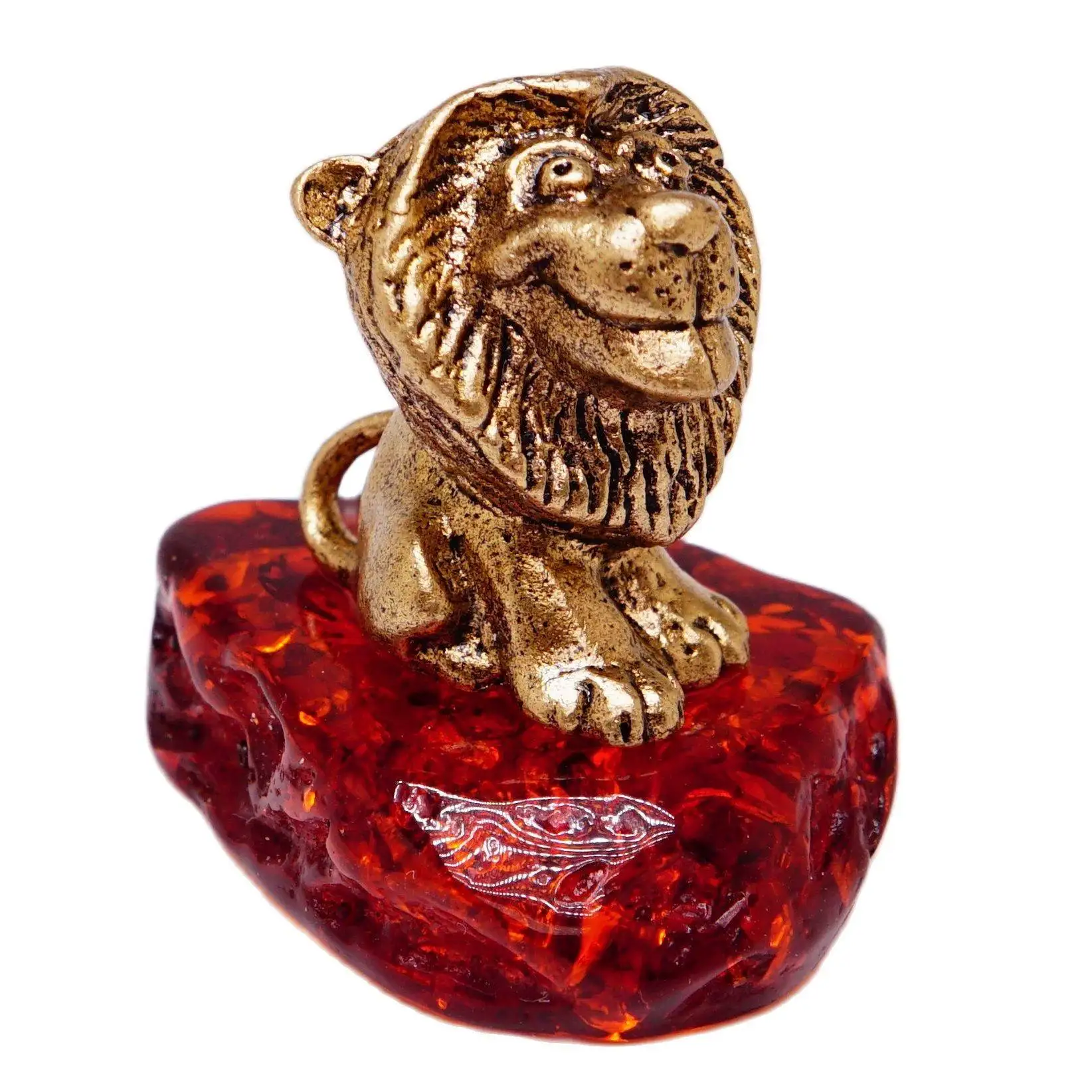 Фигурка Львёнок бронза латунь янтарь статуэтка декор интерьер сувениры лев
