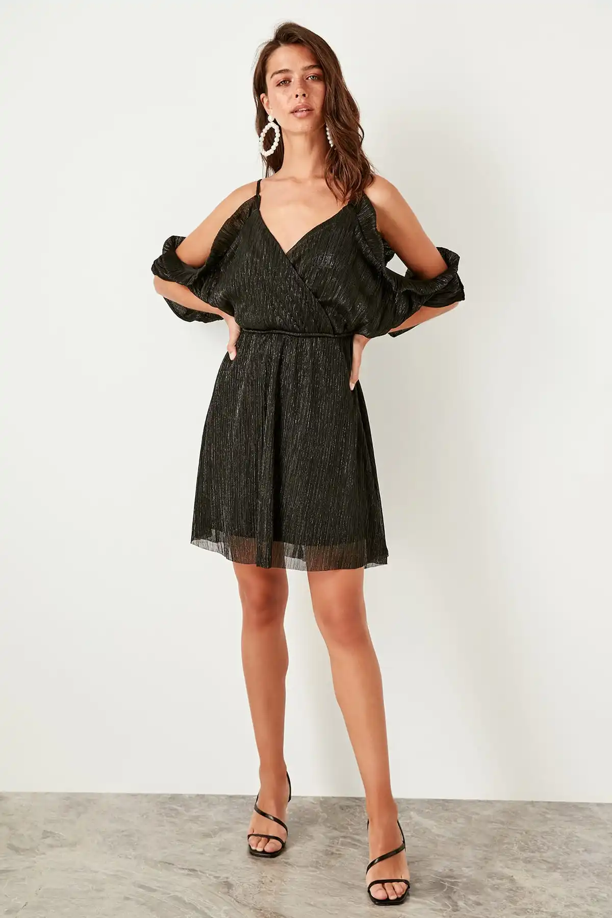 Trendyol черный двойной воротник до груди платье TPRSS19BB0125 | Женская одежда