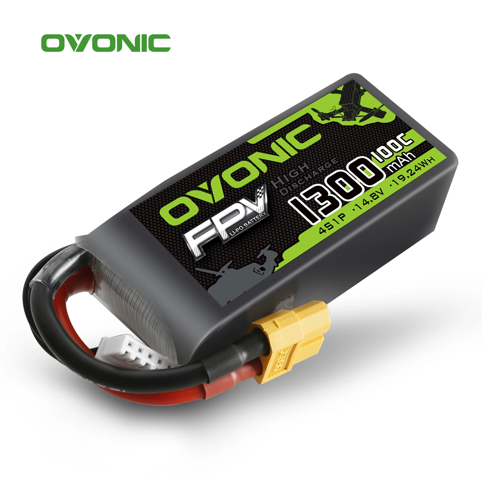 Аккумулятор OVONIC 4S 1300 мАч аккумулятор с ру 100C 14,8 V FunFly LiPo с разъемом XT60 для радиоуправляемого FPV лодки вертолета самолета БПЛА дрона 2 единицы
