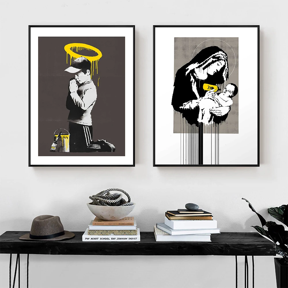 Городская Улица граффити плакат мать ребенок Картина на холсте минималистский