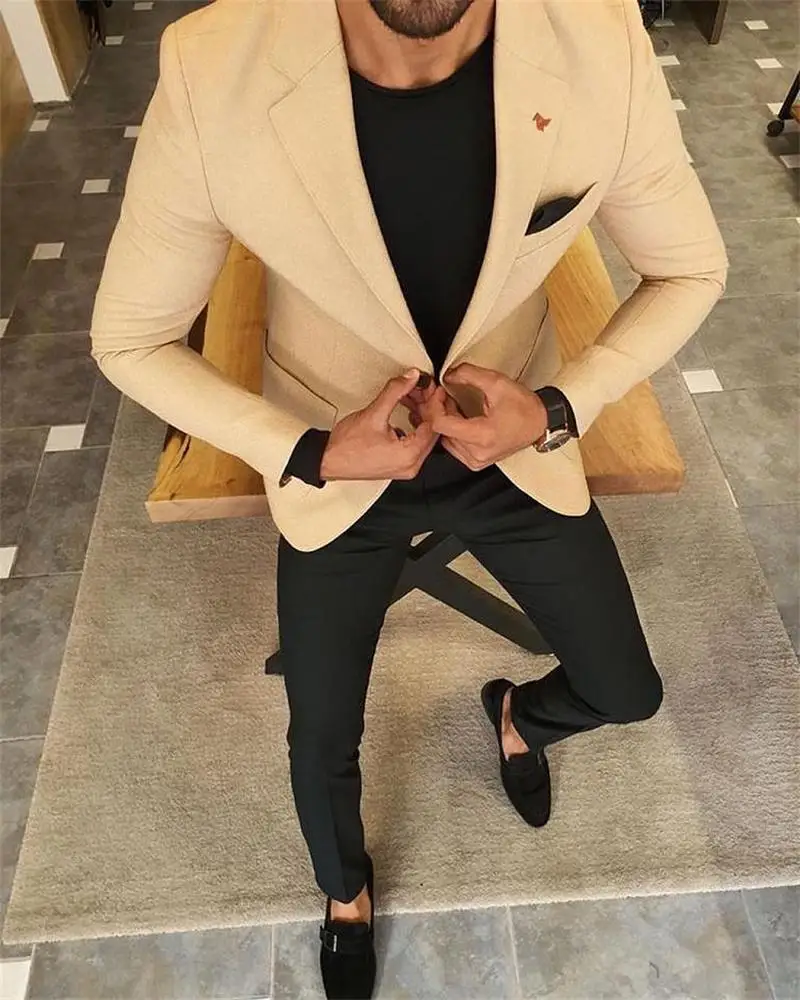 

Champagne 2022 Men's Suits Wedding Tuxedos Party Wear 2 Pieces Groom Suits Slim Fit Peaked Lapel Best Man Blazer (Jacket+Pants)