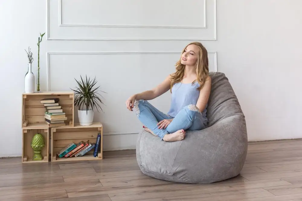 Кресло Мешок DreamBag Серый Микровельвет Пуф ленивый диван