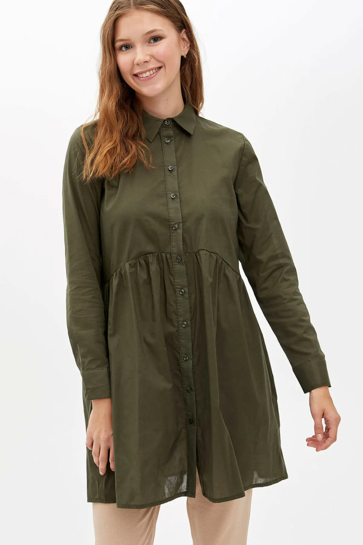 Женская шифоновая рубашка DeFacto элегантная длинная свободная блузка с отложным