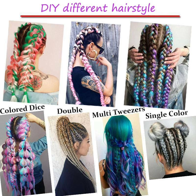 XINRAN розового и фиолетового цветов Голубой Белый Цвет большие синтетические косы