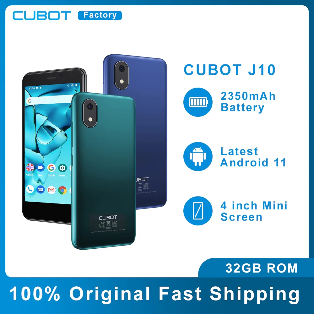 Cubot J10 3G Smartphone 4 Inch Mini Screen 2350mAh 5MP Rear Camera Android 11 Dual SIM Card Telephone Face ID Cheap Cell Phone