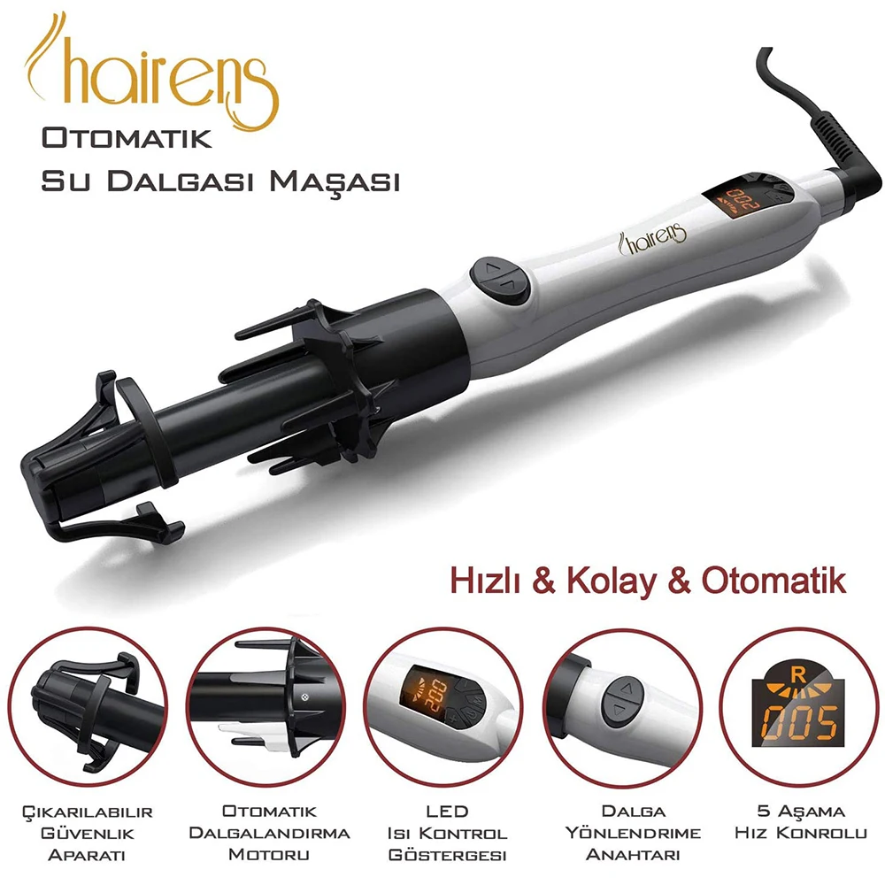 

Hairens Automatic Hair Curler 32MM, For Hair, For Woman,Ceramic Head,LED Indicator,Auto Power Off,Easy to Use, Ergonomic