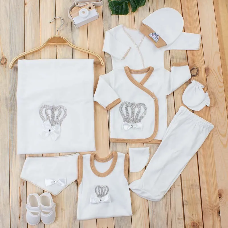 Powder Pink Girls Boys For Newborn Baby Set Clothing Suit 10Pcs King Queen Crowned Babies Girl Male Blanket Rompers clothing |