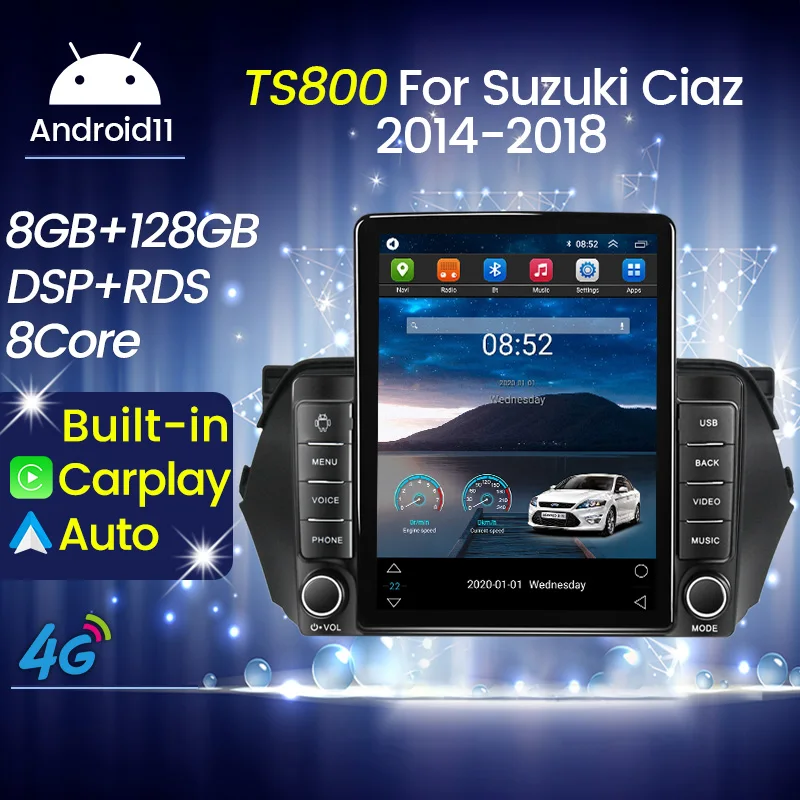 Автомагнитола Carplay 4G для Tesla Android 11 Suzuki Alivio Ciaz 2014 - 2018 2019 мультимедийный плеер с GPS
