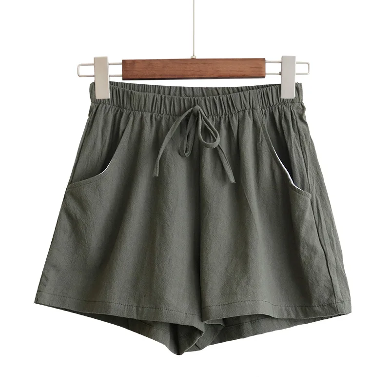 

board shorts cotton and linen female large size 2022 summer new Korean version of thin section high waist casual wide-leg shorts