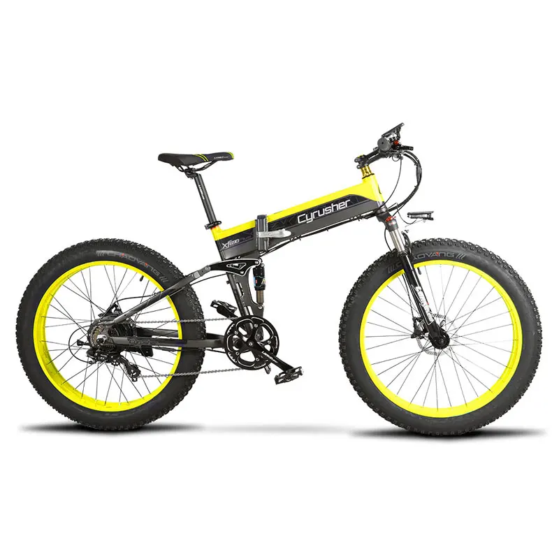 Cyrusher Ebike 500 Вт 48 В 10ач XF690 складывающийся велосипед с полной подвеской 7 скоростей складной электрический велосипед складной Снежный велосипед - Цвет: Black yellow