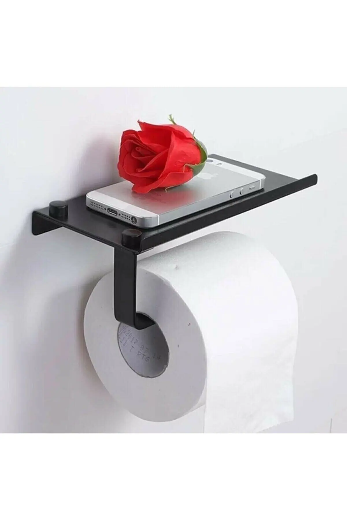 

Toilet Paper Holder With Phone Holder Stand Black Stainless Steel Wall Mount Multifunction Bathroom Storage Shelf Roll Paper