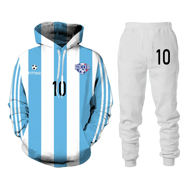 

Autumn Winter Soccer Uniform 3D Printed Men's Hooded Sweater Set Men's Sportswear Tracksuit Long Sleeve Men's Clothing Suit