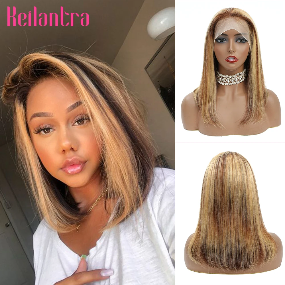 P4/27 Ombre Highlight Wig Human Hair Brazilian Colored Short Bob Wigs Straight 13X4x2 Lace T Part Wigs Human Hair Wigs 180%