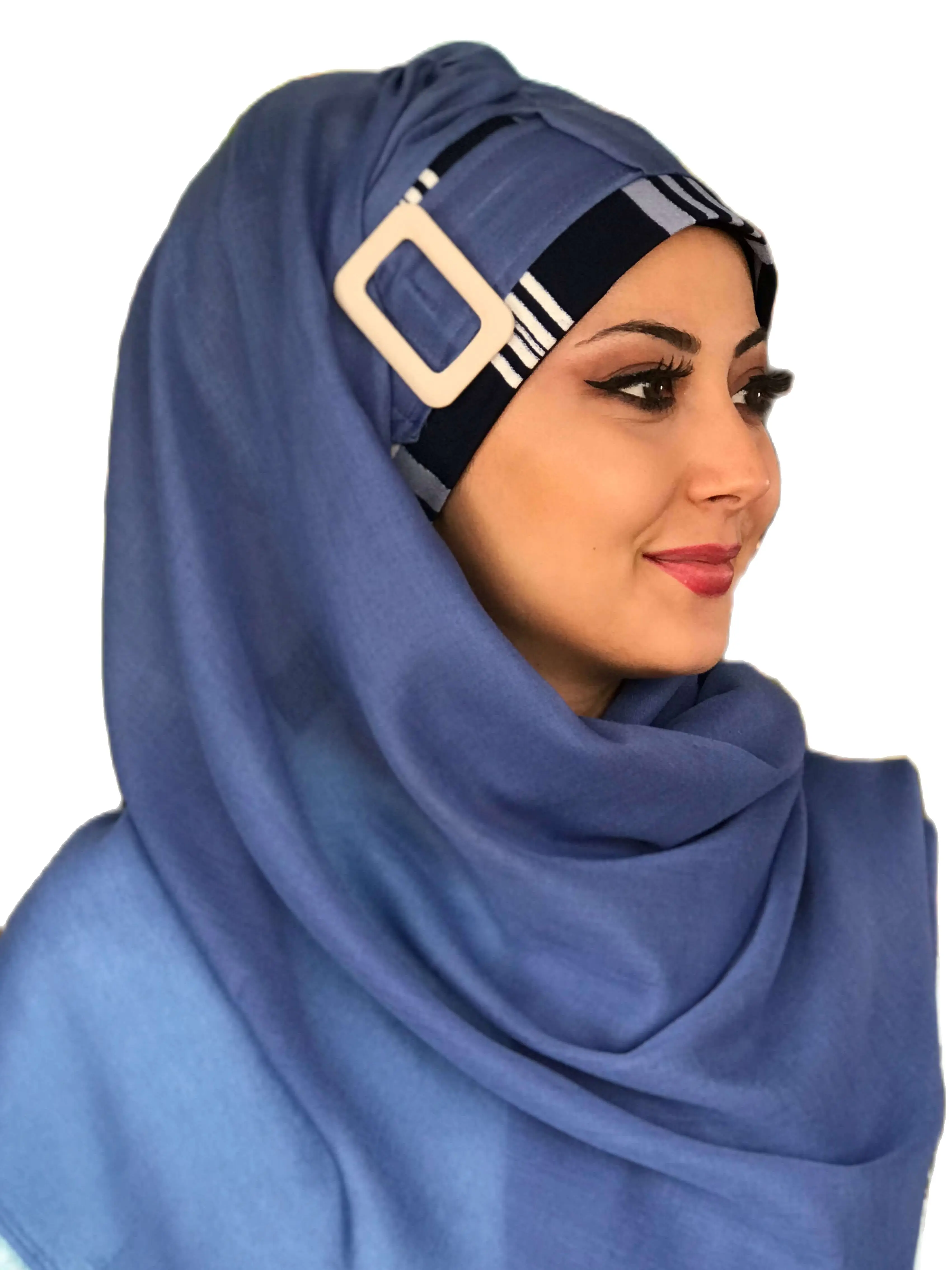 New Fashion Hijab Women 2021 Scarf Muslim Hijab Islamic Turban Hat Kerchief Blue Buckle Plaid Patterned Cotton Ready Made Shawl