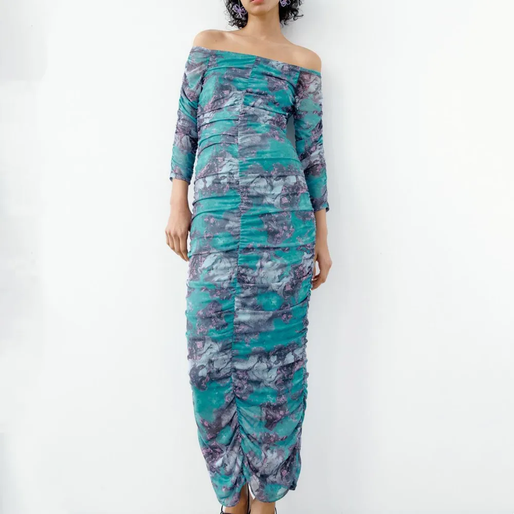 

Tulle Off Shoulder Long Pleats Women's Summer Dress 2022 Prestigious Evening Dresses Elegant Formal Dresses for Women Woman Midi