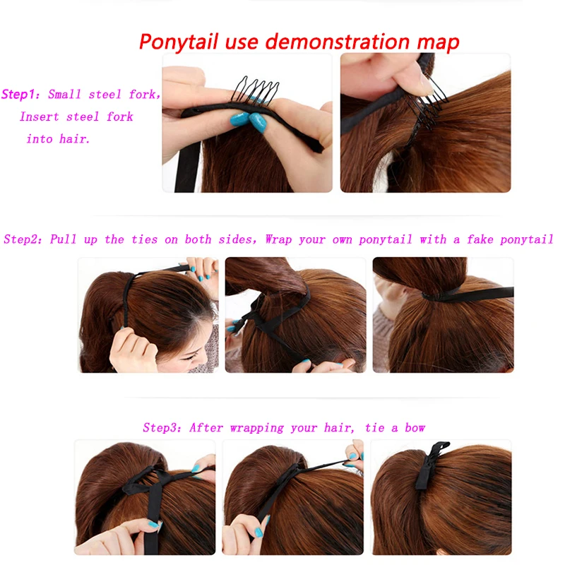 

XINRAN 22inches Ponytail Clip in Pony tail Pure Color Hair Extensions Wrap Around on Synthetic Hair Piece Long Wave Real Natural