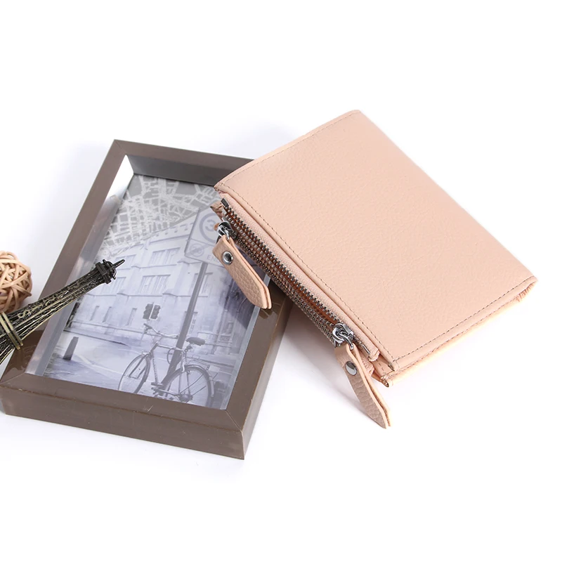 Женский кожаный двойной складной кошелек на молнии облегающий с отделением для