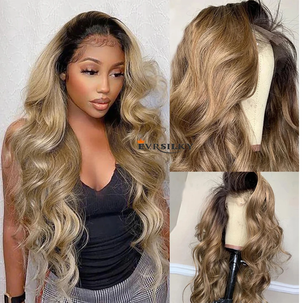 

Brown Root Ash Blonde Lace Front Human Hair Wigs For Women Body Wave 360 Full Lace Wig Pre Plucked Ombre Human Hair U Part