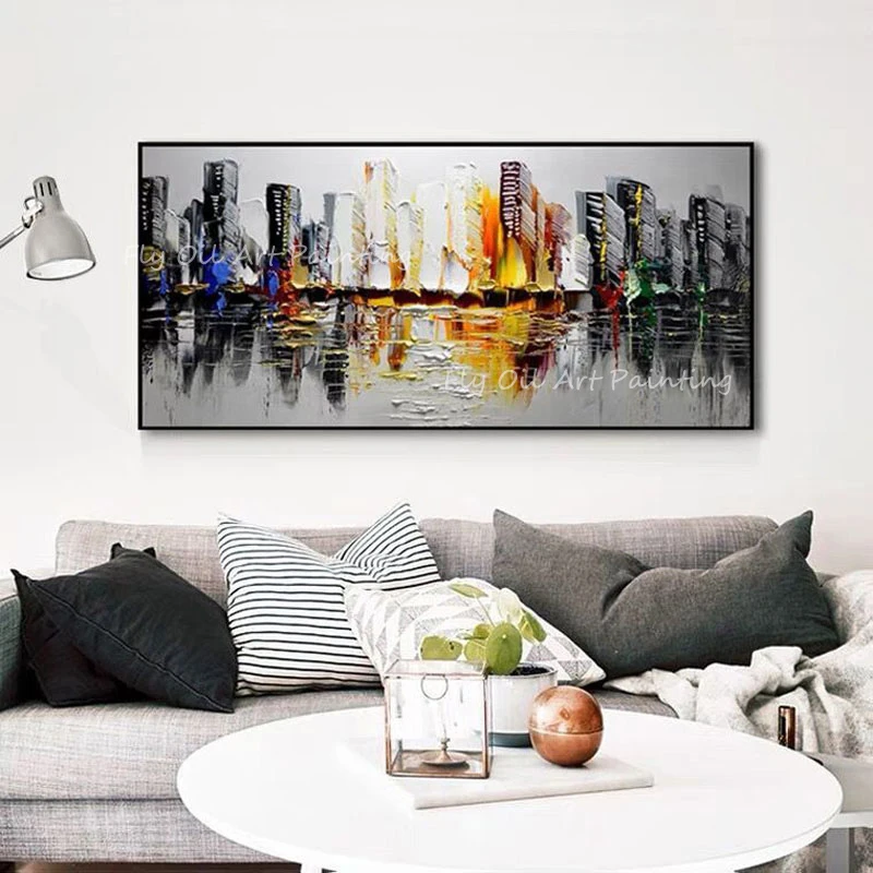 Городское здание Современная 100% ручная роспись большой размер абстрактная