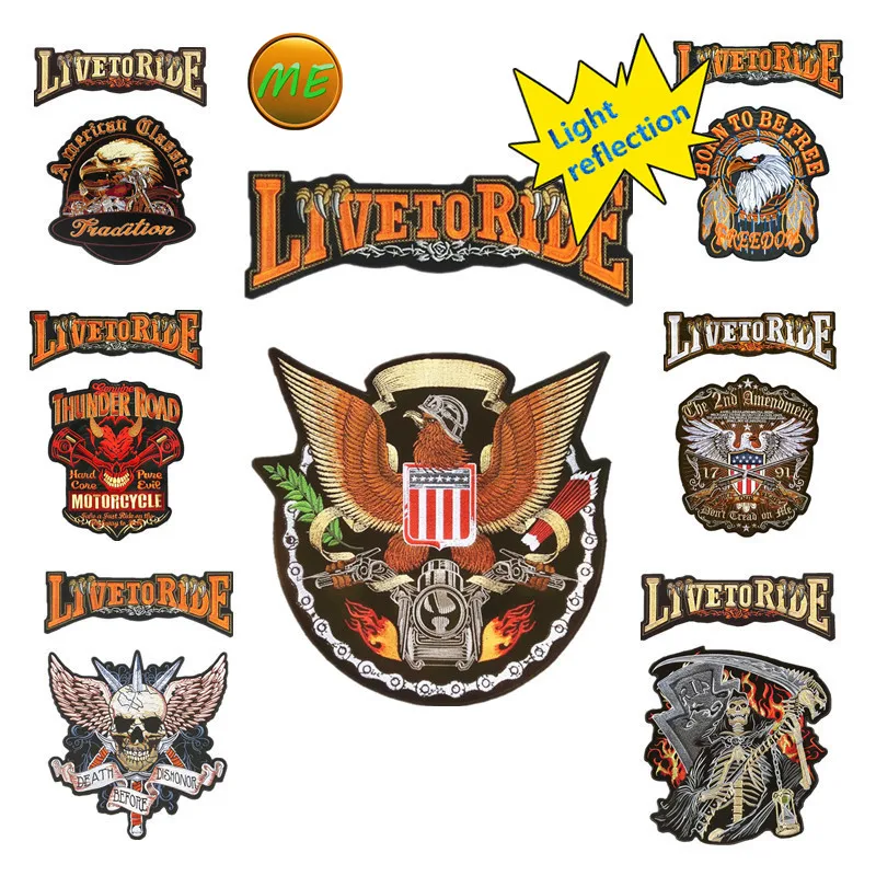 Большой значок, светоотражающие патчи, живая езда, гром, дорога, двигатель, Орел, смерти, Череп, группа моторов, вышивка для жилетов, курток
