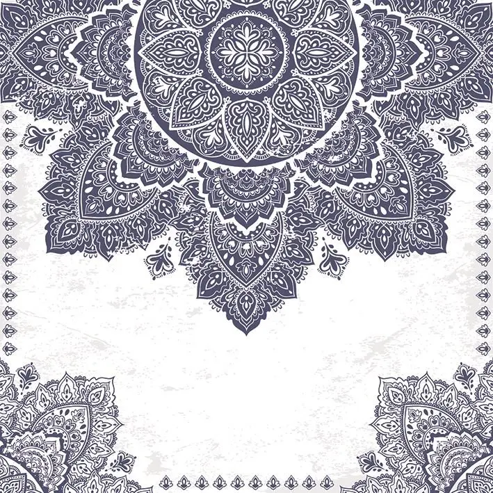 Занавес цветочный орнамент Этническая Мандала хна стиль синий и белый винтажный