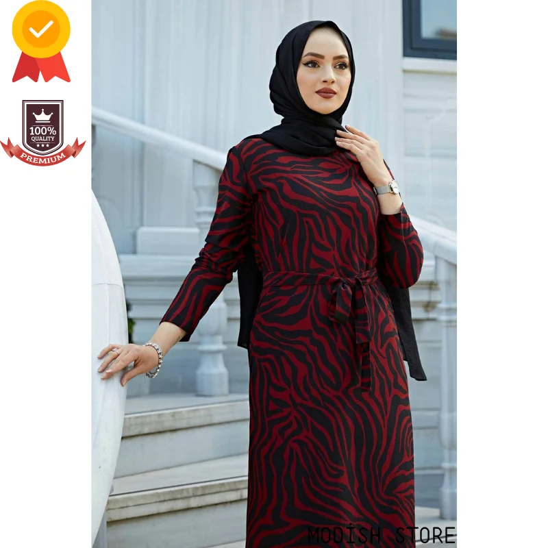 Belted Unlined Women's Long Muslim Dress Dubai Abaya Turkey Modest Clothing Kaftan Hijab Ramadan Aid Moubarak