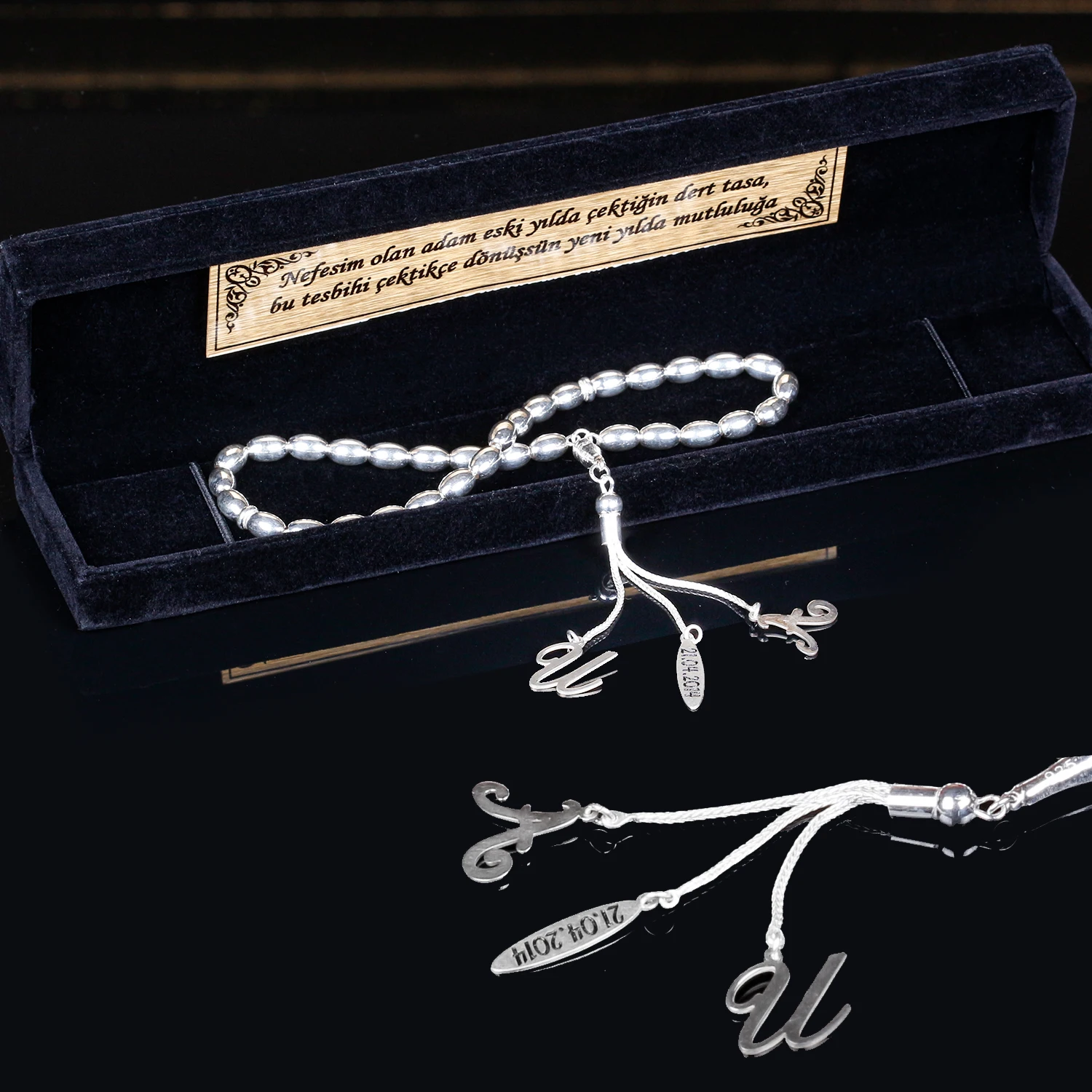 

Personalized 925 Sterling Silver Tasbih in Special Box with Notes Fashion Turkish Premium Quality Handmade Jawelery