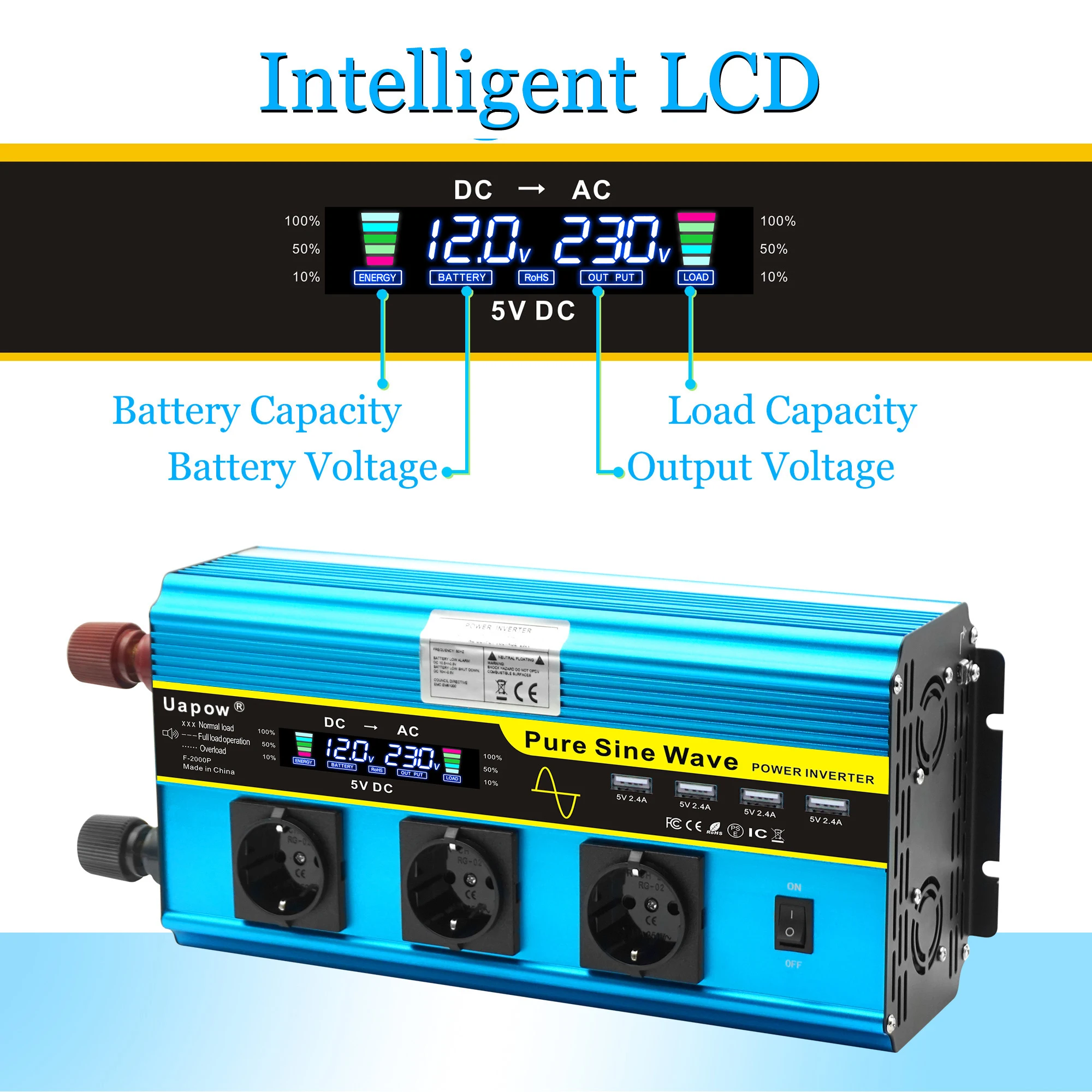 

Pure Sine Wave Inverter Power DC 12v/24v To AC 220V/240V 2000W 4000W Voltage Transformer Power Converter Solar Inverter