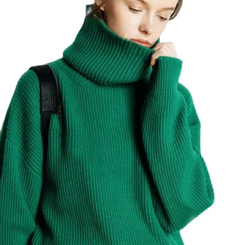

MASTGOU Wool Women's Sweater Autumn Winter Warm Turtlenecks Casual Loose Oversized Lady Sweaters Knitted Pullover Top Pull Femme
