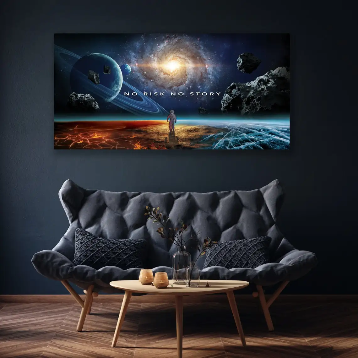 

No Risk No Story Space Motivational Quote Posters and Prints Canvas Wall Art Space Landscape Painting for Office Room Home Décor
