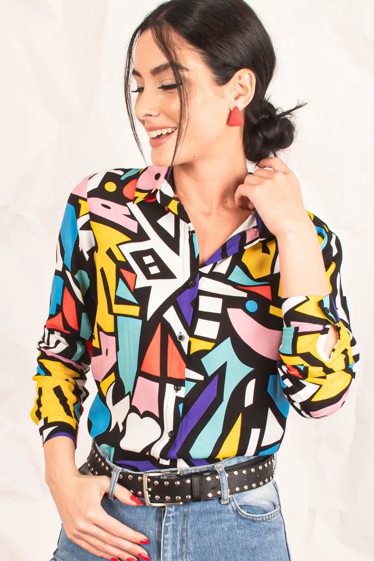 Губная гармоника женские красочные Mixx графический узор вискоза рубашка ARM 20K082008| |