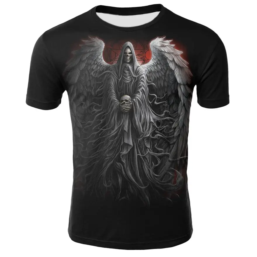 

Popular motorcycle skull 3D printed t-shirts for men and women t-shirts summer casual short-sleeved O-neck streetwear tops 6XL