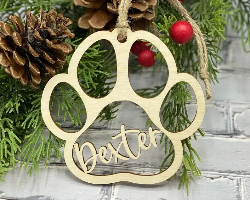 

Personalized Paw Ornament, Custom Dog, Cat Paw Name Christmas Ornament,Laser Engraved name place card,Christmas decor