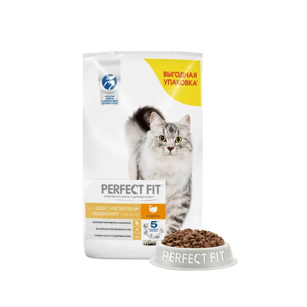 Сухой корм PERFECT FIT &quotИндейка&quot для взрослых кошек с чувствительным пищеварением