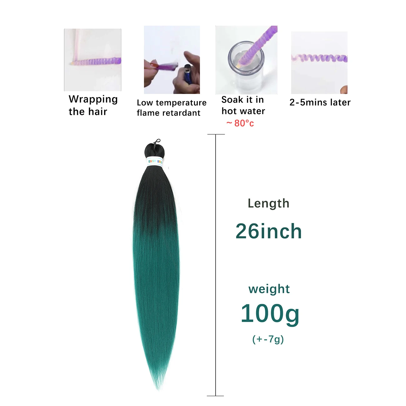 Green Color Easy Jumbo Braid Hair Long Braids Extensions Texture Synthetic 26inch 90g Woman's Pre Stretched |