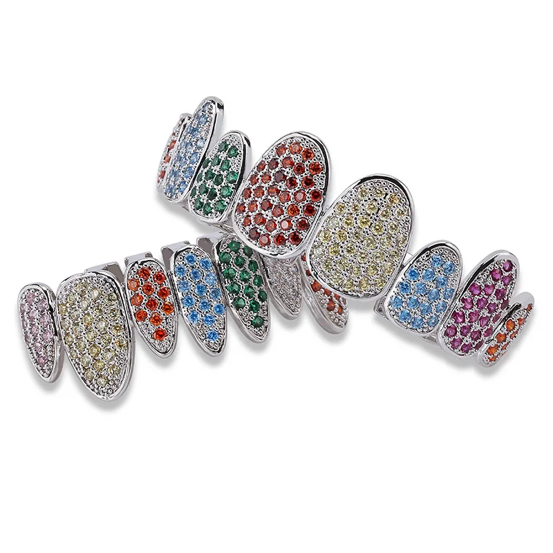 

Hip Hop Full Zircon Eight Teeth Set Zircon Braces Teeth Grillz Irregular Personality Gold Body Jewelry Grillz, Dental Grills 50g
