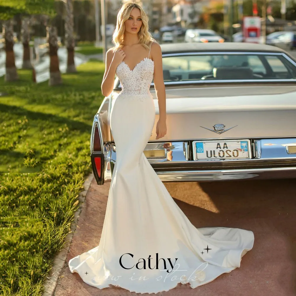 

Cathy Sexy Strapless Mermaid Embroidered Bridal Gown Grace Tulle Sweep Train Wedding Dresses Robe De Mariée Vestidos De Novia
