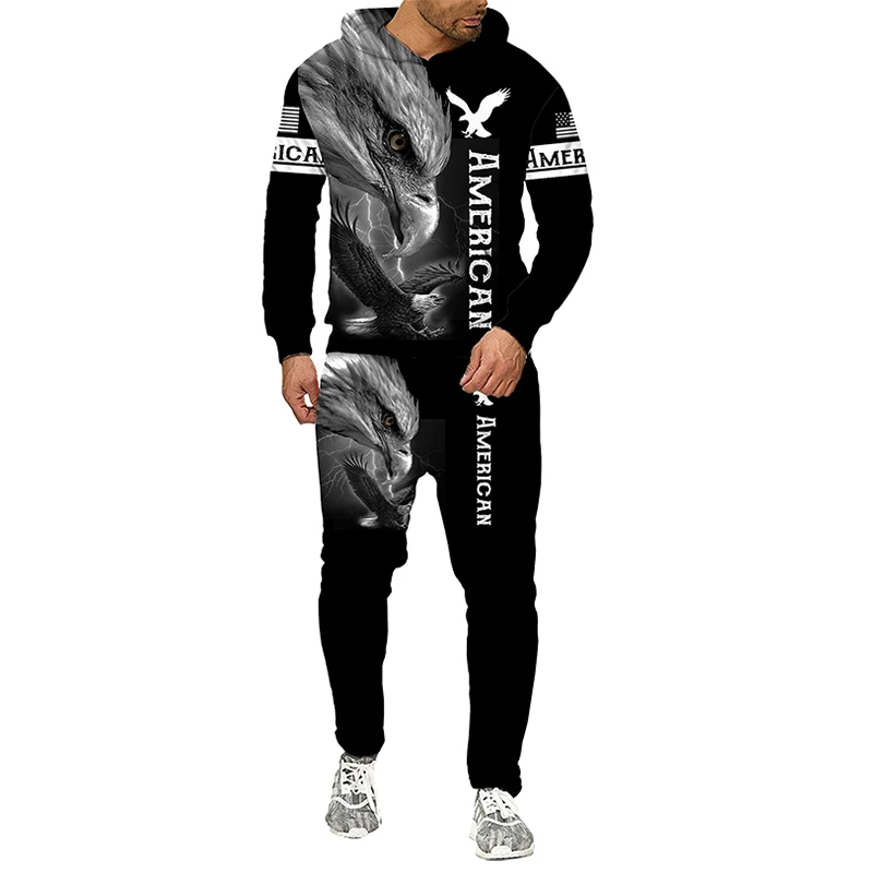 

Fashion 3D Printed Eagle 2 Piece Set Tracksuit Men Hoodie+Pants Suits Hooded Pullover Sweatshirt With Pockets Plus Size S-6XL