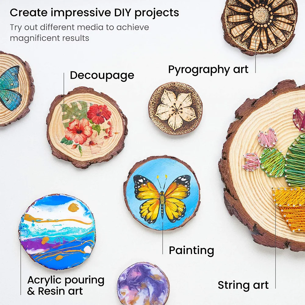3-12cm Natural Pines Unfinished Round Wood Slices Circles With Tree Bark Log Discs DIY Crafts For Adults Kids Wedding Decoration