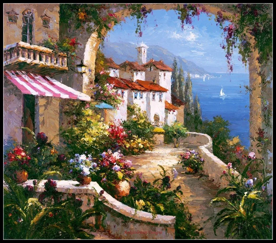 

Mediterranean Arches - Counted Cross Stitch Kits - DMC Color DIY Handmade Needlework for Embroidery 14 ct Cross Stitch Sets