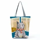 Лидер продаж, женская сумка с принтом кошки, вместительная сумка на плечо, Экологически чистая многоразовая складная сумка для покупок с мультяшным животным, индивидуальный узор